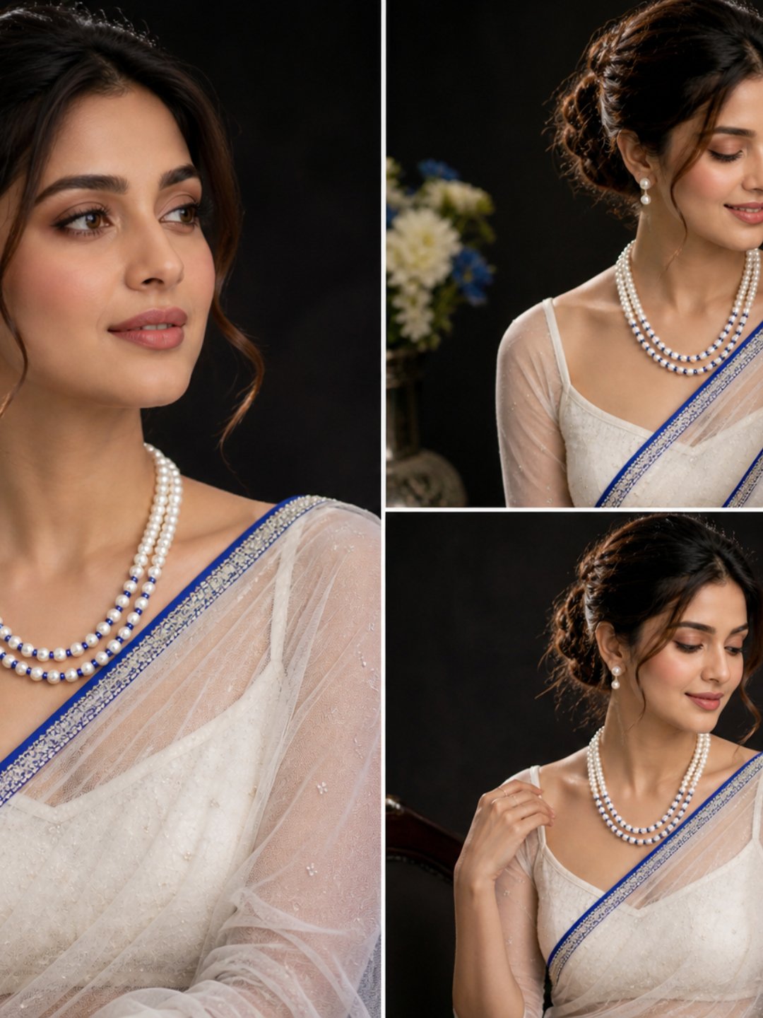 Traditional Pearl Layered Necklace Set for Women