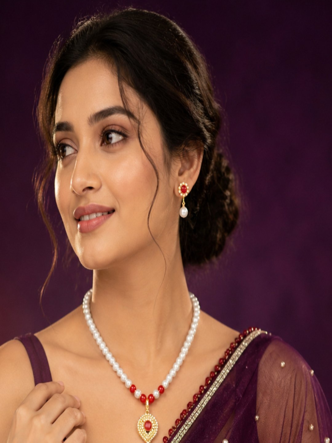 White Pearl Double Layer Necklace Set for Women