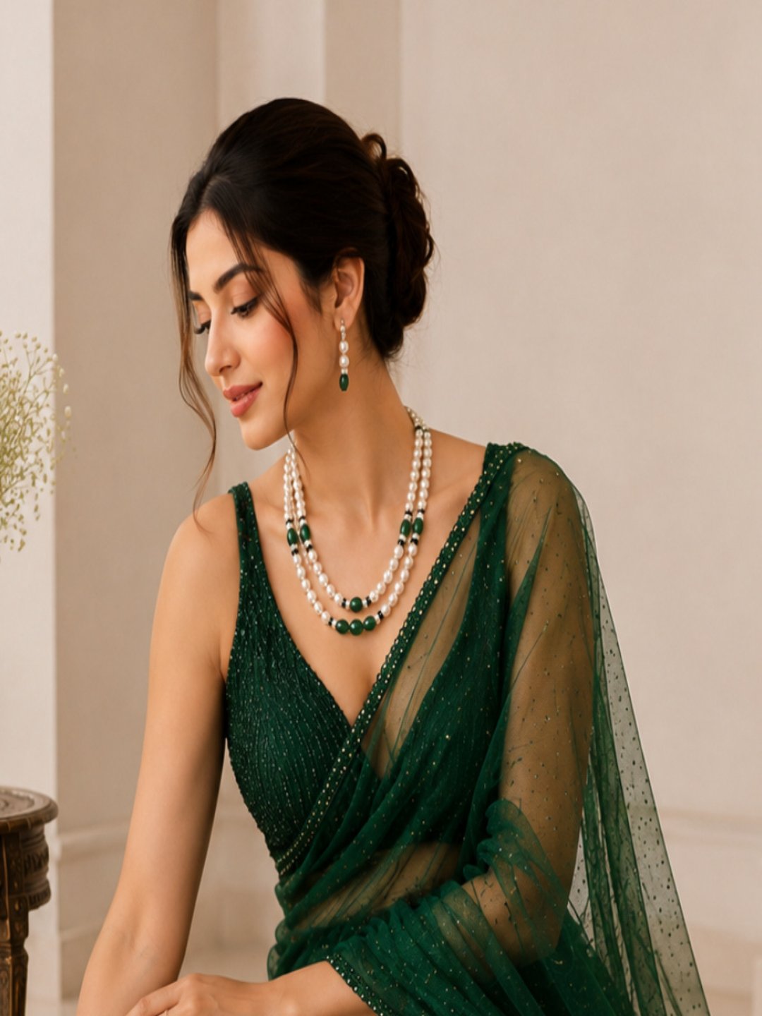 Red Pearl Statement Necklace Set for Women