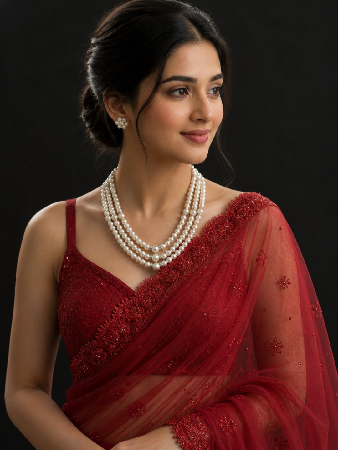 White Pearl Mala Necklace Set for Women