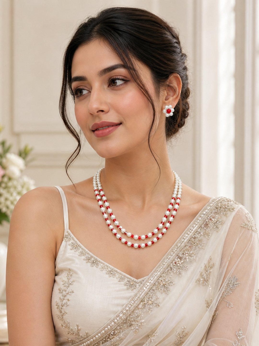 Pearl Chain Pendant Earrings Set for Women