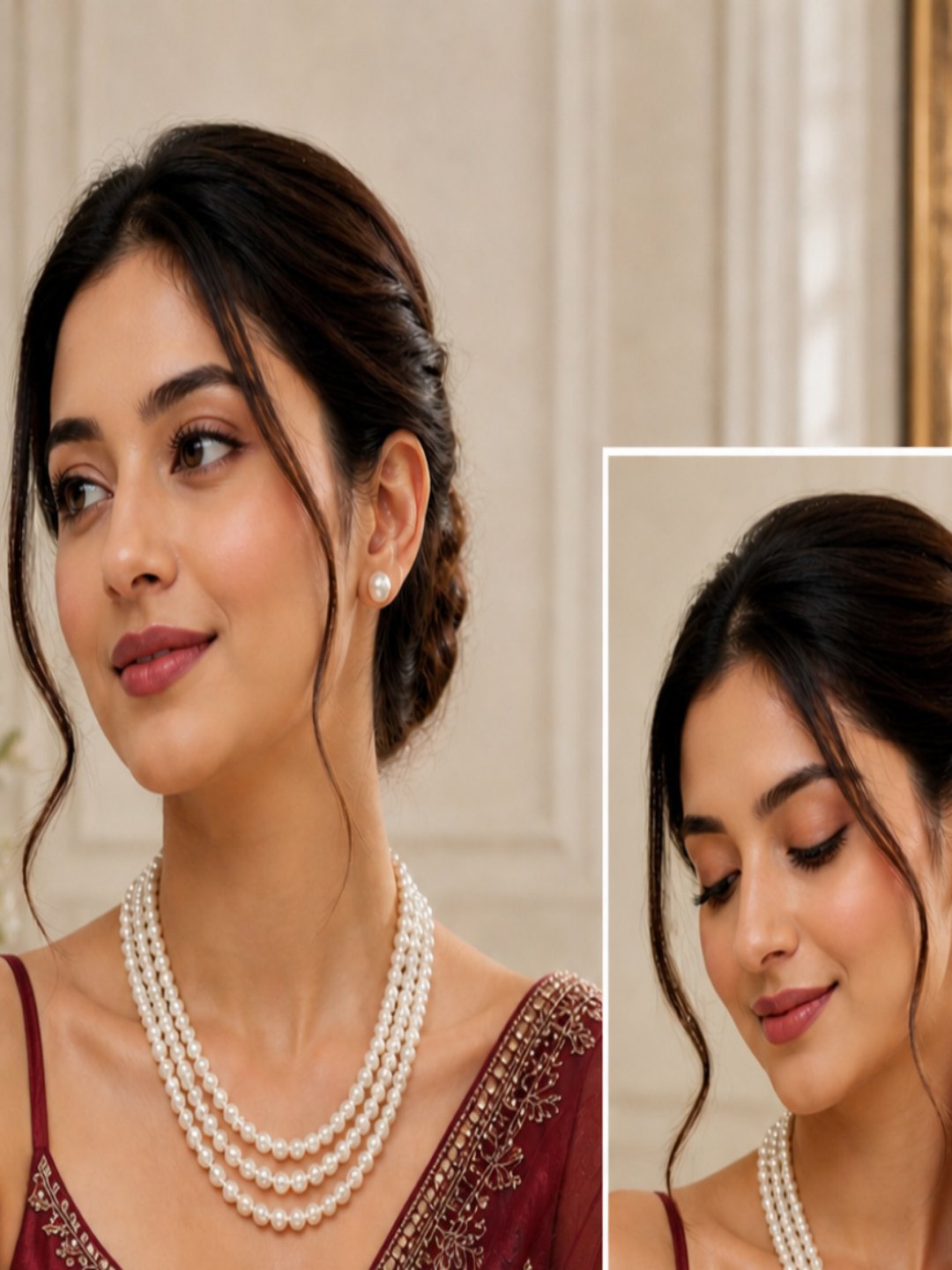 Multi Pearl Cluster Necklace Set for Women