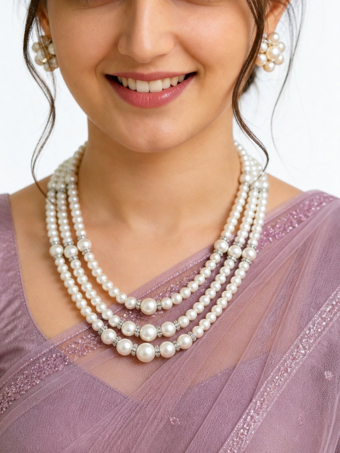 Pink Pearl Layered Necklace Set for Women