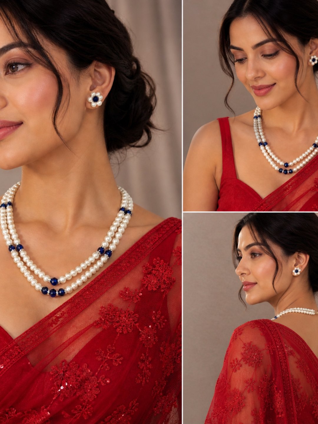 White Pearl Opera Length Necklace Set for Women