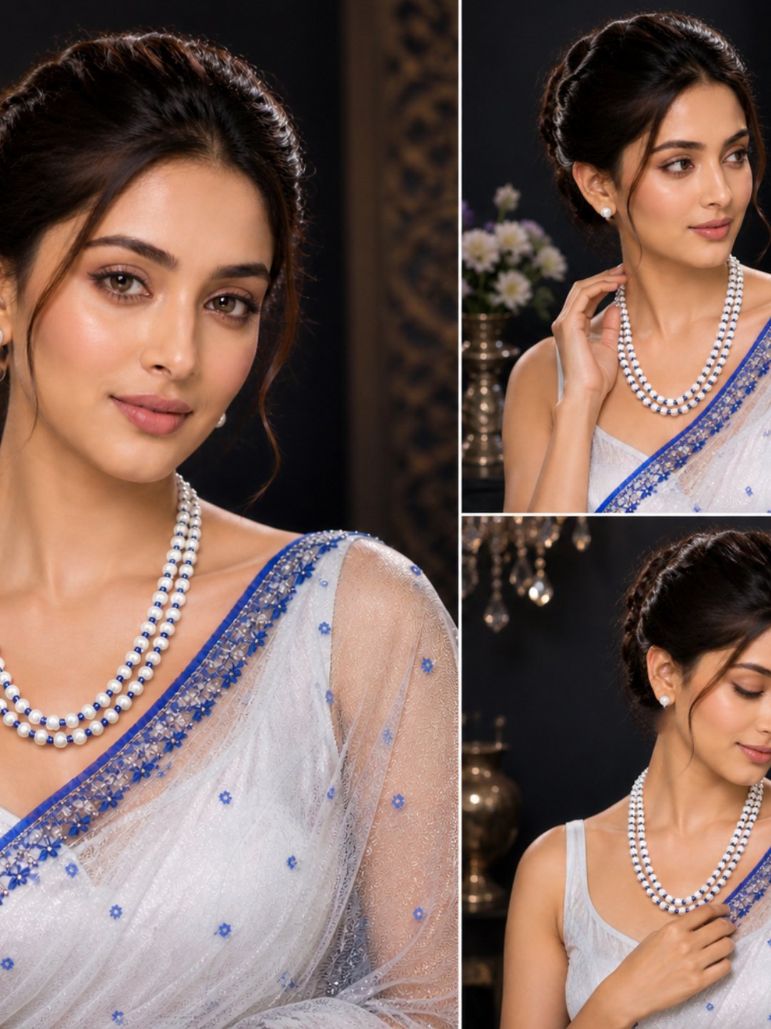 White Pearl Classic Strand Necklace Set for Women