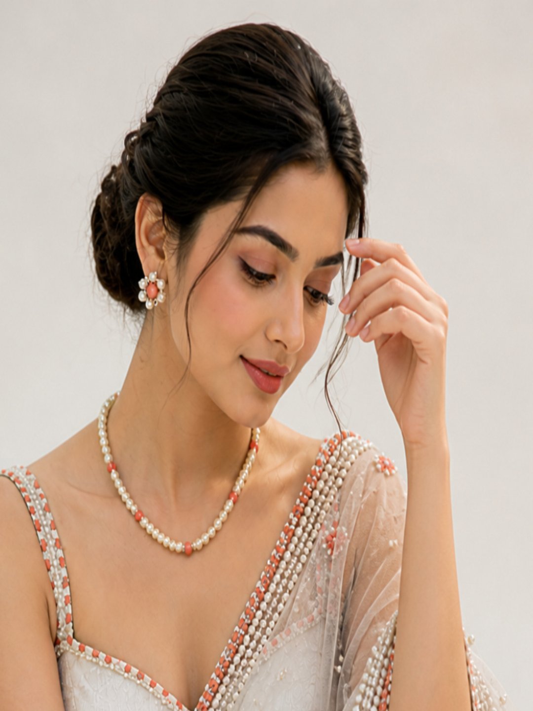 White Pearl Wedding Necklace Set for Women