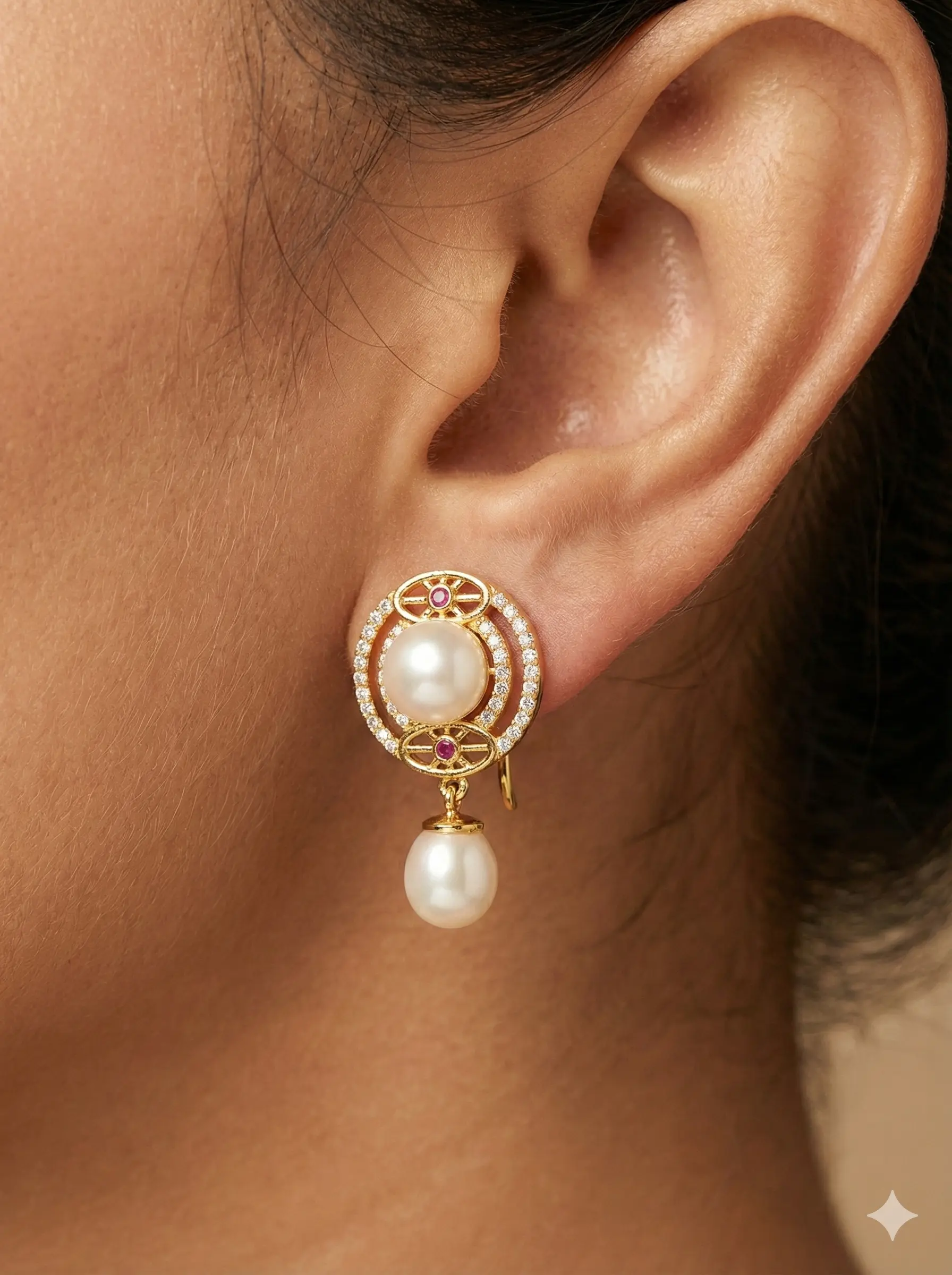 Gold Pearl Stud Earrings